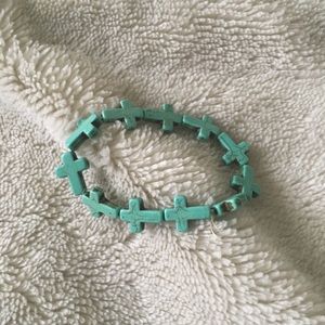 Turquoise Marble Cross Stretch Bracelet